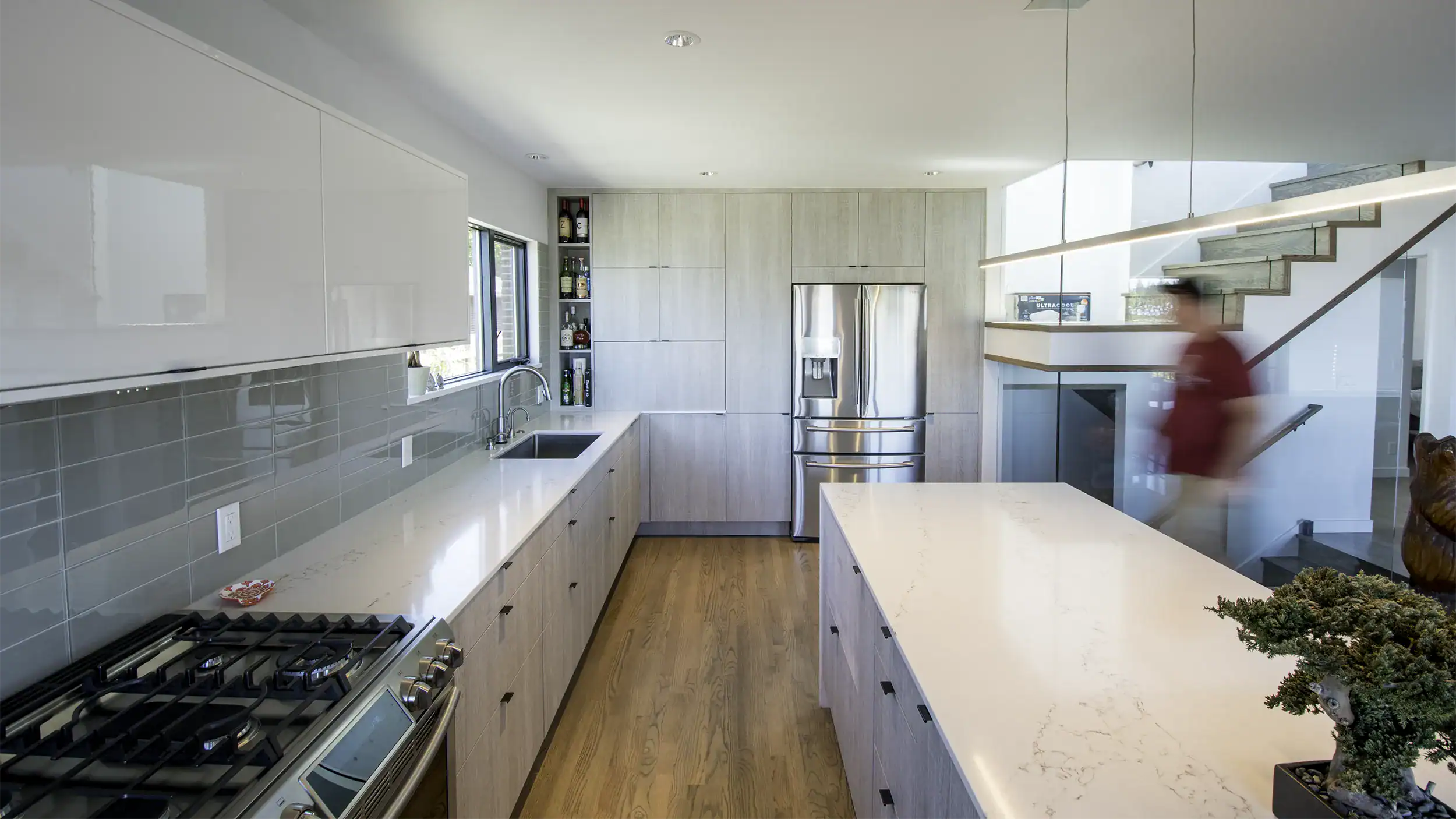 Seattle contemporary IKEA kitchen installation with grey and white cabinets